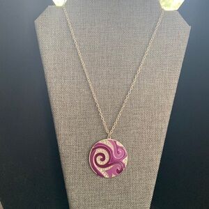 ♥️ Sale 3for$15! Silver Tone Necklace w/ Purple Enameled‎ Rhinestone Pendant 21”